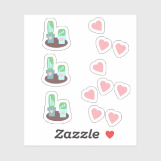 Sticker Cactus Coeurs flottants rose