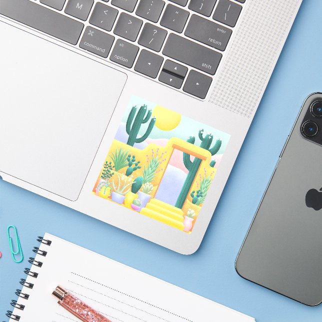 Sticker Cactus Garden Succulents Western Desert Paysage (Ordinateur portable avec iPhone)