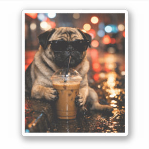 Sticker Cadeau drôle de Bouledogue anglais buvant du café