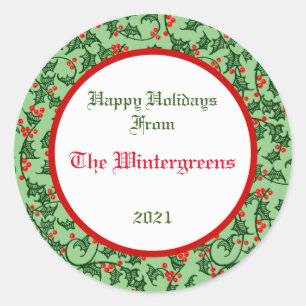Sticker cadeau Green Holly avec Berries rouges