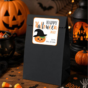 Sticker cadeau Halloween Citrouille et Étiquette