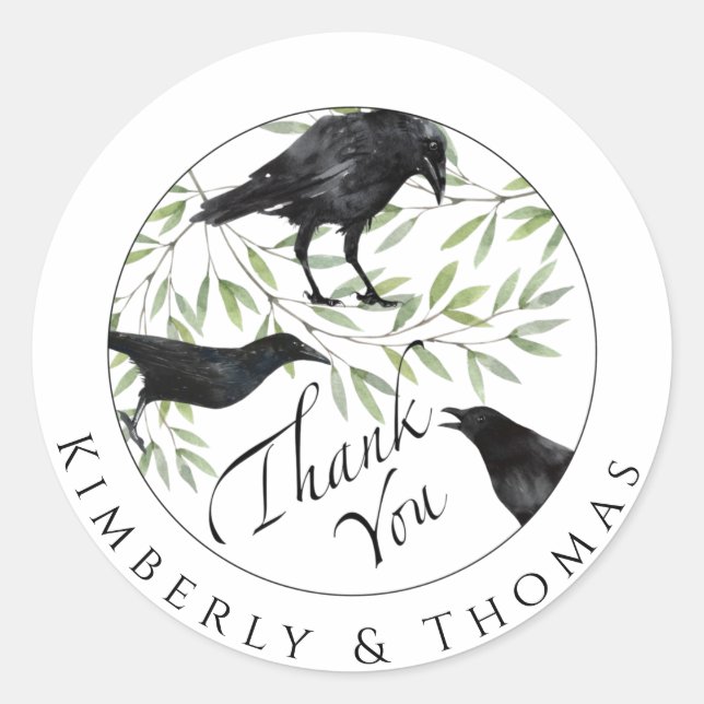Sticker Cadeau Merci Corbeau Fleurs d'oiseaux (Devant)