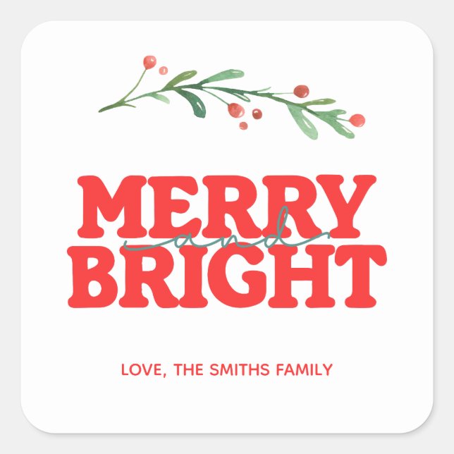 Sticker cadeau Noël Joyeux et Rouge brillant (Devant)