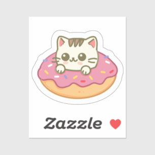 Sticker Cadeau pour amateur de chat Kawaii Donut Rose