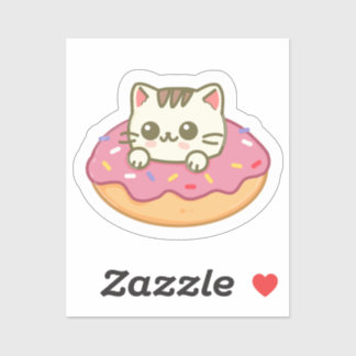 Sticker Cadeau pour amateur de chat Kawaii Donut Rose