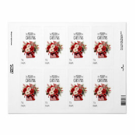 Sticker cadeau Roses rouges + Poinsettias Noël