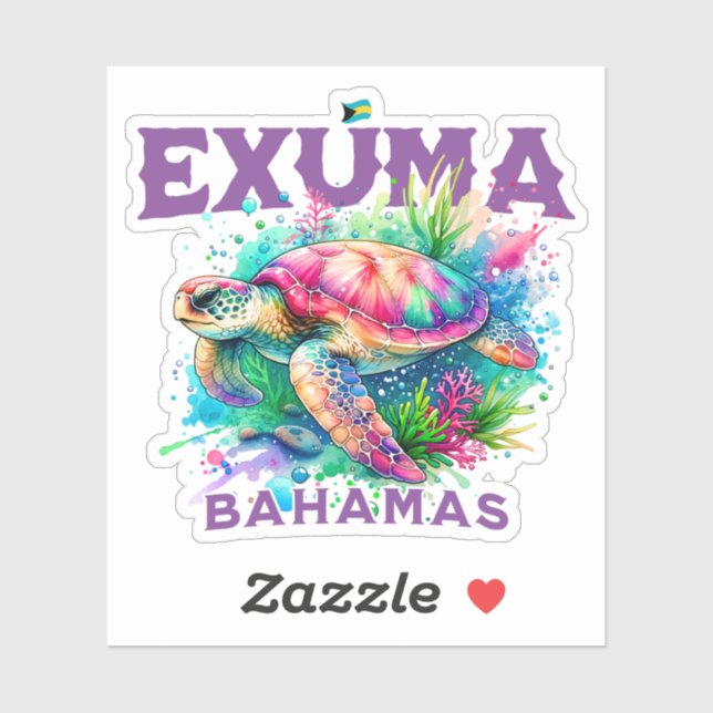 Sticker Cadeau souvenir Bahamas : Exuma Bahamas Sea Turtle (Feuille)