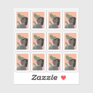 Sticker Cadre de chat tabby amusant regardant des plantes