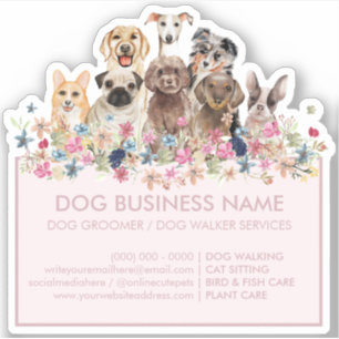 Sticker Cadre Rectangle Fleurs Chiens Rose Tendre