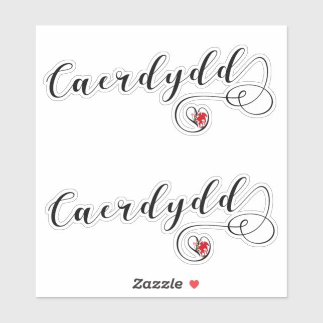 Sticker Caerdydd Drapeau Coeur, Cardiff Feuille, Pays de G (Feuille)