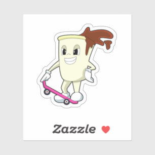Sticker Café en patinage avec skateboard
