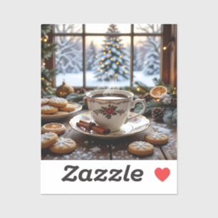Sticker Café et biscuits de Noël Fenêtre d'hiver Scène