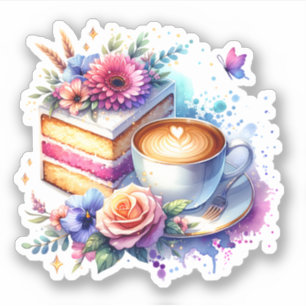 Sticker Café et gâteau Anniversaire du meilleur ami