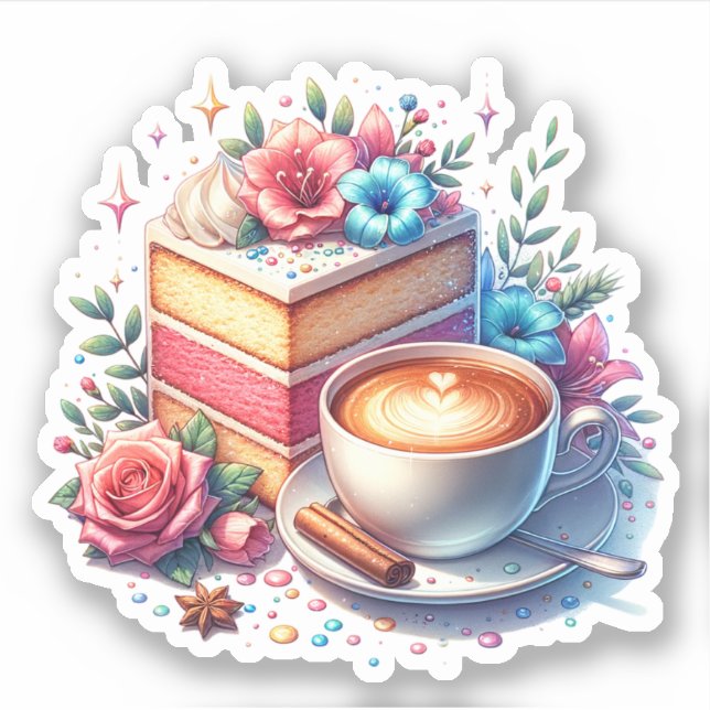 Sticker Café et gâteau d'anniversaire (Devant)