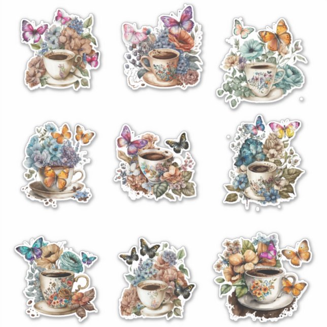 Sticker Café floral avec papillon (Devant)