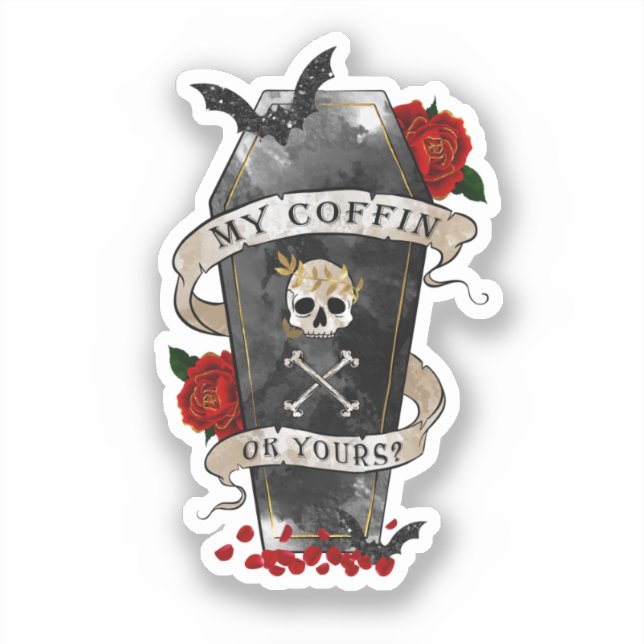 Sticker Café gothique et crâne avec Rose rouge (Recto)