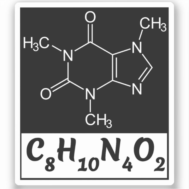 Sticker Caféine Formule moléculaire - Café noir (Recto)