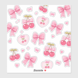 Sticker Cahier Rubans Roses & Cerises Mignons | Coquet Kaw
