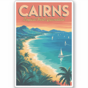 Sticker Cairns Australie Illustration Voyage Art Rétro
