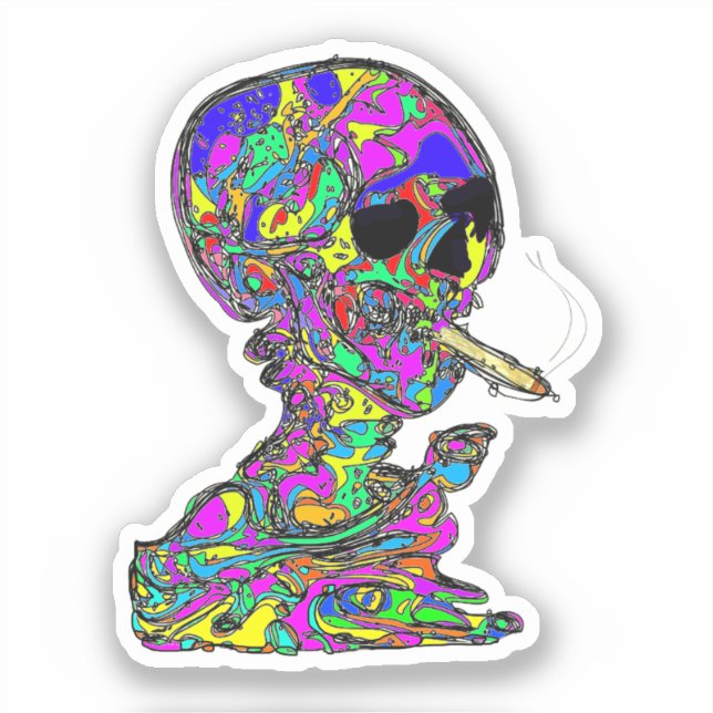 Sticker Calavera Skull Smoking Cigarette (Recto)