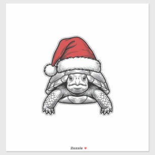 Sticker Calèche de Noël Tortue Chapeau de Père Noël Dessin