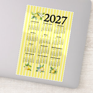 Sticker Calendrier 2027 Style Italien Citrons Rayures Jaun
