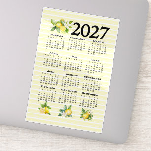 Sticker Calendrier 2027 Style Italien Citrons Rayures Jaun