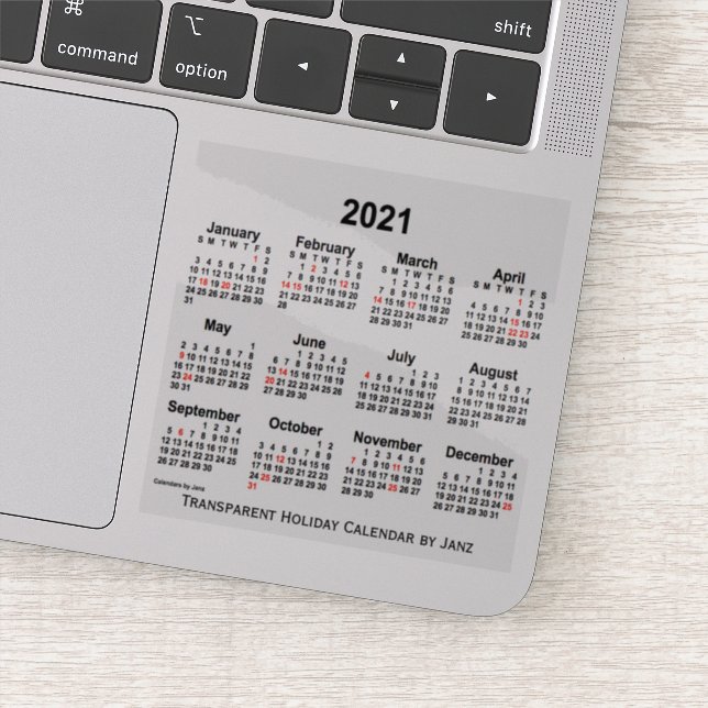 Sticker Calendrier des fêtes transparentes 2021 par Janz (Détail)