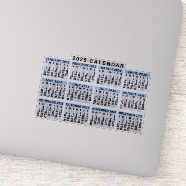 Sticker Calendrier mensuel 2025 Année Classic Bleu rayé (Détail)
