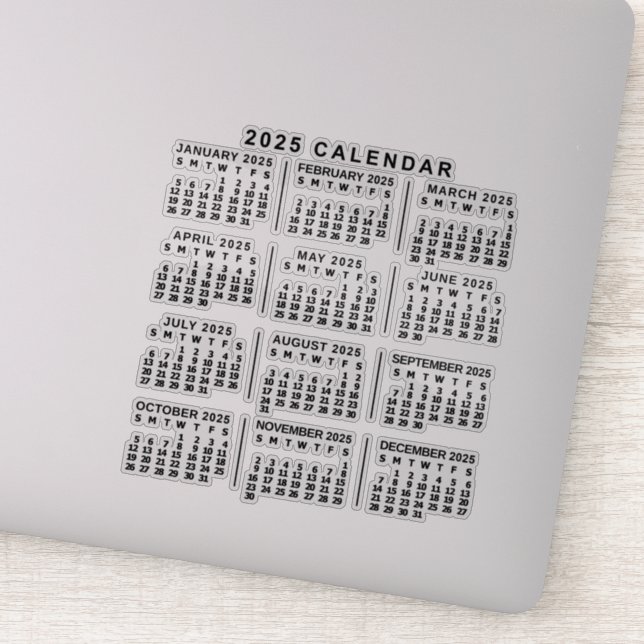 Sticker Calendrier mensuel 2025 Année Classic Noir (Détail)