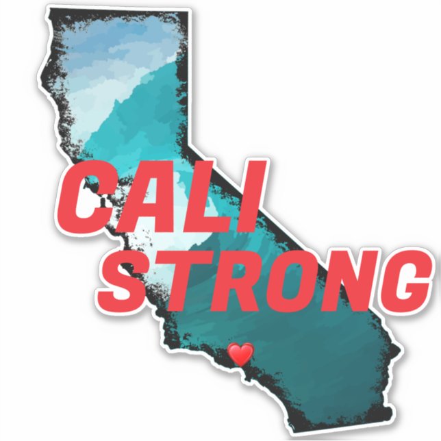 Sticker CALI STRONG Red Blk CA Outline Ocean Solid Heart (Devant)