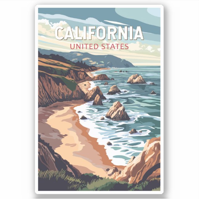 Sticker California Travel Art Vintage (Devant)