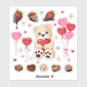 Sticker Câlins d'ours en peluche et fraise en chocolat pou