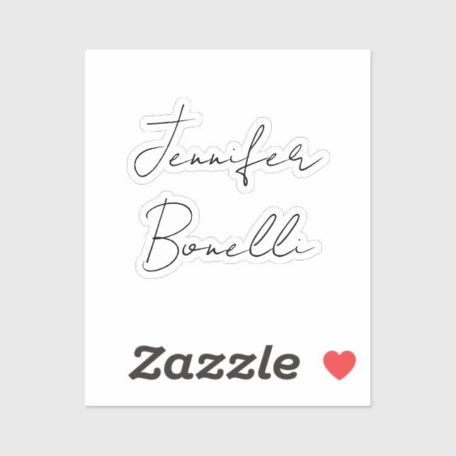Sticker Calligraphie Elégant Noir Blanc Plaine Nom simple (Feuille)