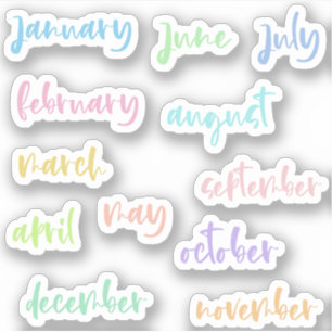 Sticker Calligraphie Script Couleurs claires Mois de l'ann