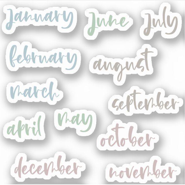 Sticker Calligraphy Script Neutral Months of the Year (Devant)