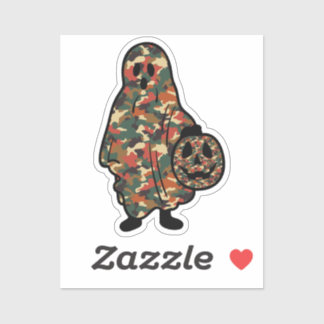 Sticker Camouflage Halloween Ghost avec Citrouille Pail