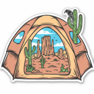 Sticker Camping sous tente dans le désert Cactus Faune 
