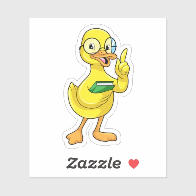 Sticker Canard comme enseignant avec livre et lunettes (Feuille)
