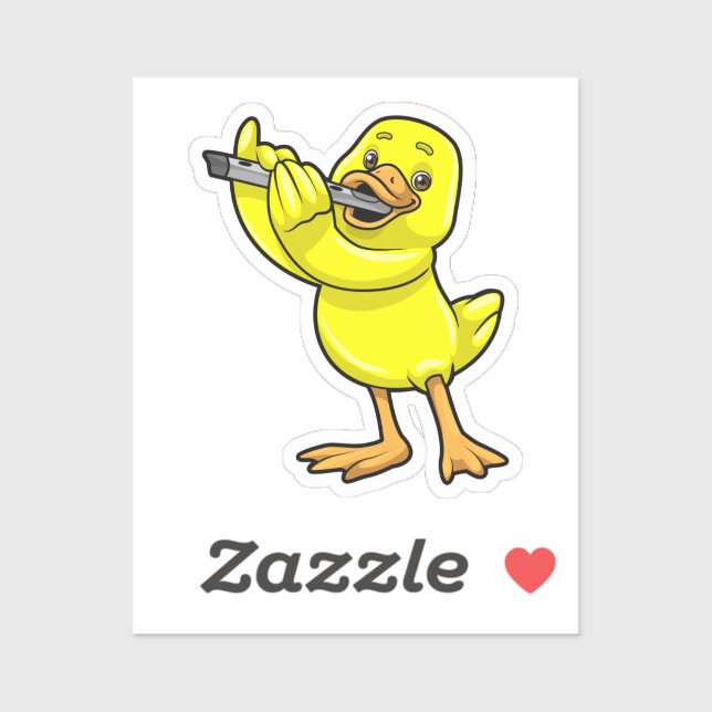 Sticker Canard en musique avec Flûte (Feuille)