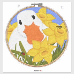 Sticker Canard et jonquilles   Broderie sur cercle en feut
