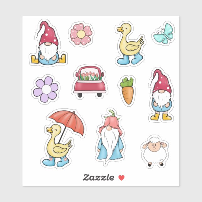 Sticker Canards et Gnomes (Feuille)