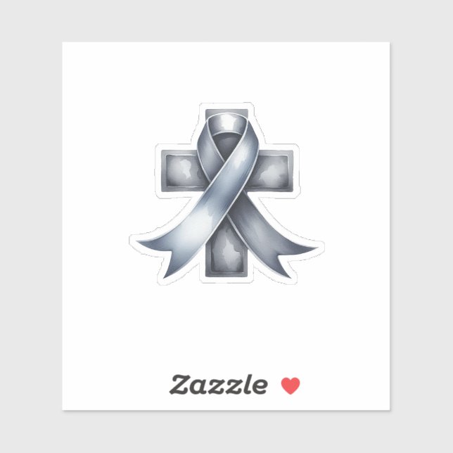 Sticker Cancer du cerveau Ruban gris avec croix (Feuille)