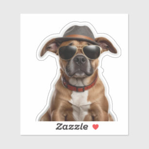 Sticker Canine cool : Chien avec chevalet Casquette et lun