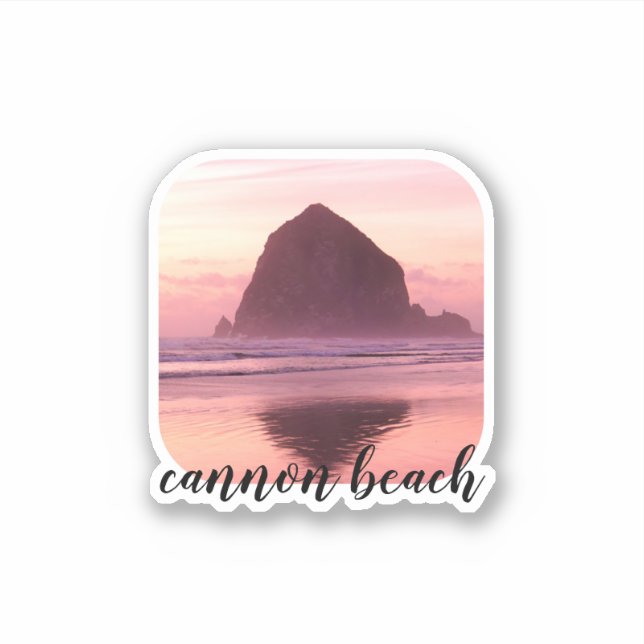 Sticker Cannon Beach Coucher de soleil rose personnalisé (Devant)