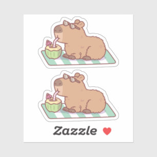 Sticker Capybara décontracté buvant du jus de coco