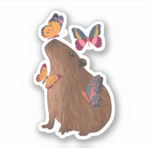 Sticker Capybara drôle avec papillon – Rongeur animal mign