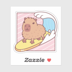Sticker Capybara mignon faisant du surf sur une planche de