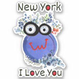 Sticker Caractère Bleu Cute New York Je t'aime