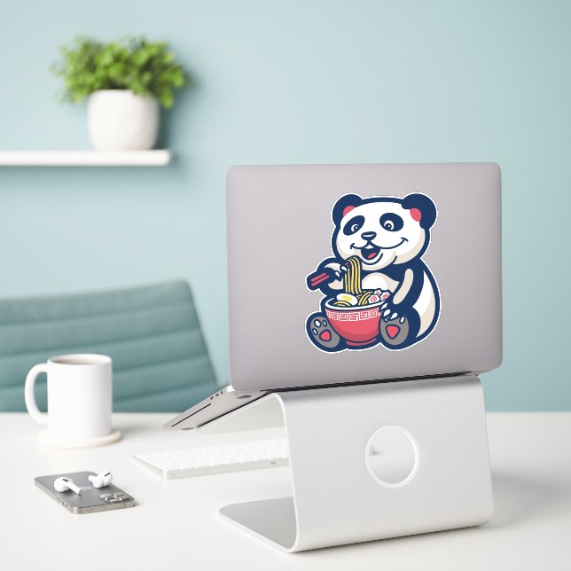 Sticker Caractère Panda Ramen (Ordinateur portable sur le bureau)